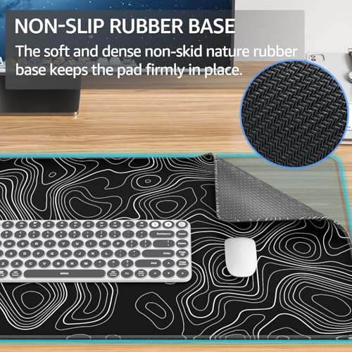 KTRIO Large Gaming Mouse Pad, 31.5 x 15.7 in, Black Topographic, XXL | Smooth Micro-Weave Surface, Artistic Pattern Design, Non-Slip Rubber Base, Durable Stitched Edges, Office & Home Use - color: Black Topographic, size: 31.5l X 15.7w Inches