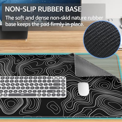 KTRIO Large Gaming Mouse Pad, 31.5 x 15.7 in, Black Topographic, XXL | Smooth Micro-Weave Surface, Artistic Pattern Design, Non-Slip Rubber Base, Durable Stitched Edges, Office & Home Use - color: Black Topographic, size: 31.5l X 15.7w Inches