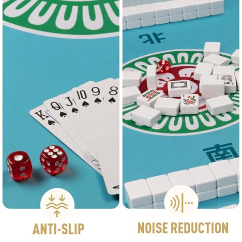 Mahjong Mat 32.4” x 32.4”, 3mm Thick Non-Slip Rubber Back Mahjong Table Mat, Noise Reduction Waterproof Mahjong Game Mat for Table, Mahjong Tile Mat for Cards, Dominoes & Board Games - color: Teal