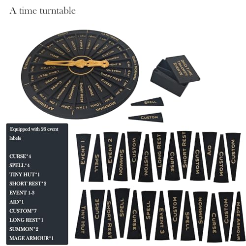 DND Time Tracker and Event Clock for TTRPG - Manual 24-Hour Day/Night Cycle & Spell Duration Tracker - Essential Dungeon Master Tool for DND, MTG, Tabletop Games - Unique Gamer Gift