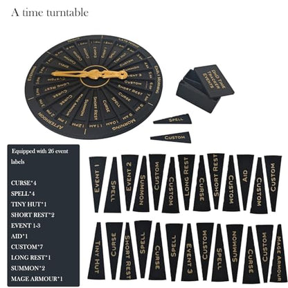 DND Time Tracker and Event Clock for TTRPG - Manual 24-Hour Day/Night Cycle & Spell Duration Tracker - Essential Dungeon Master Tool for DND, MTG, Tabletop Games - Unique Gamer Gift