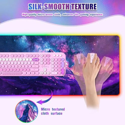 RGB Mouse Pad Led Desk Mat I 31.5 x 11.8 Inch Large Mouse Pad I XL Oversized Big Mouse mat 14 Led Light Modes I Anti-Slip Rubber Base Waterproof Keyboard Pad for PC Gaming I Starry Mountains - color: Starry Mountains