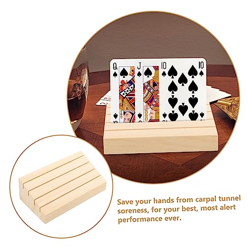 Wooden Card Holder Stand Design for Easy Organization Playing Card Display Rack for Family Games Smooth Wood Construction Rising Slots for Visibility