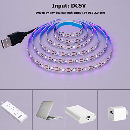 5V USB Purple 395-400nm LED Strip USB Powered 13.12ft/4M(2pcs x 6.6ft) | 240LEDs Flexible SMD2835 Black Light No-Waterproof IP20 LED Tape Lights - color: Purple