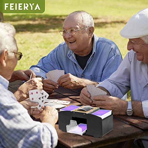 FEIERYA Automatic Card Shuffler 2/1/4/6 Deck,Battery-Operated Electric UNO Poker Shuffler,Playing Card Shuffler for Home Card Game,Travel - size: 2 Decks