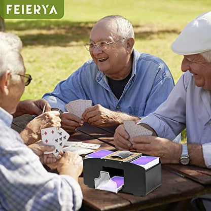 FEIERYA Automatic Card Shuffler 2/1/4/6 Deck,Battery-Operated Electric UNO Poker Shuffler,Playing Card Shuffler for Home Card Game,Travel - size: 2 Decks