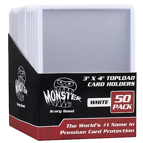 Monster Protectors Top Loaders Compatible with Pokémon & MTG Cards 50 Count Hard Plastic 3x4 Card Sleeves with White Border for Sorting, Fits Magic The Gathering, Sports Cards & Standard TCG Cards - color: White