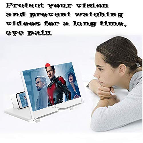 Screen Amplifier Magnifier, New Generation Phone Holder Screen Amplifier, 3D HD Video and Gaming Phone Projector-with Foldable Phone Stand, Supports All Smartphones - color: White