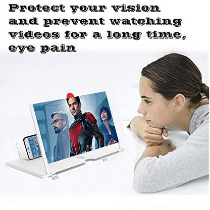 Screen Amplifier Magnifier, New Generation Phone Holder Screen Amplifier, 3D HD Video and Gaming Phone Projector-with Foldable Phone Stand, Supports All Smartphones - color: White