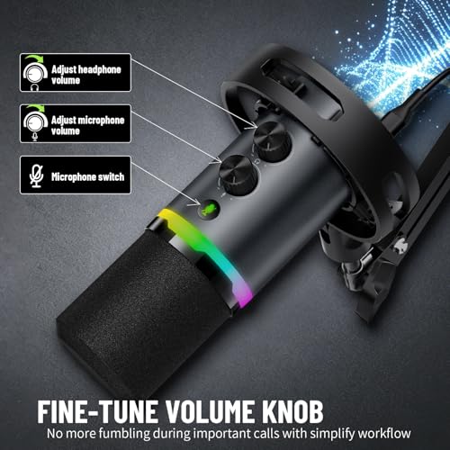 Gaming Microphone Kit for Streaming & Podcast, Dynamic RGB PC Mic with USB/XLR Cable, Boom Arm Stand, Mute Button, Headphone Jack, Ideal for Vocals, Voice-Over & Zoom Calls/Teams Meetings. - color: Gray
