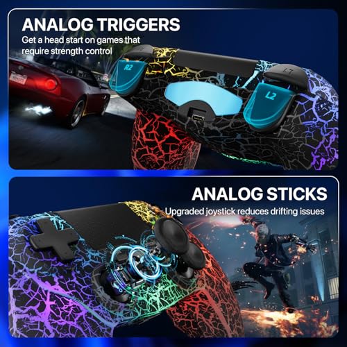 ISHAKO 2Pack Controller for PS4, Wireless Game Controller for PlayStation 4/PC Windows/PS3, Control 2Pack with Adjustable RGB Light/1000mAh Battery, Double Vibration- White & Black - color: Black & White