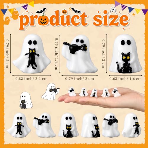 Soulchen 50pcs Halloween Mini Resin Figures Bulk Tiny Resin Ghost Figures Little Small Miniatures to Hide Ghost with Black Cat Craft for Halloween Party Gifts Bag Fillers Decor - style: Ghost