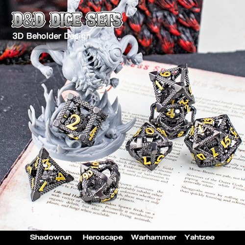 DND Dice,HNCCESG Beholder'S Eye DND Dice Set of 7PC,Dungeons and Dragons Dice for D&D Dice,Eye Monster Metal Dice for RPG Role Playing MTG Tabletop Board Games,Shadowrun Pathfinder(Eye-Black)