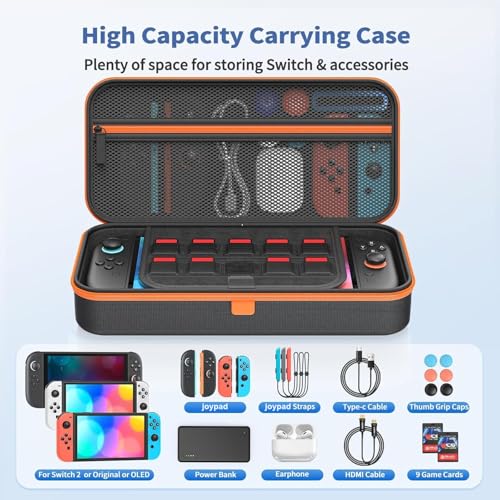 FASTSNAIL Charge Inside Carrying Case for Nintendo Switch 2/Switch 1/ OLED | 9 Game Card Slots, PP Hard Shell Travel Case for Switch 2 Accessories, for Sega Master System Games - size: 2.8 inch