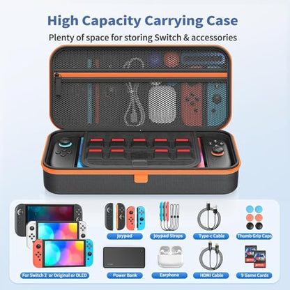 FASTSNAIL Charge Inside Carrying Case for Nintendo Switch 2/Switch 1/ OLED | 9 Game Card Slots, PP Hard Shell Travel Case for Switch 2 Accessories, for Sega Master System Games - size: 2.8 inch