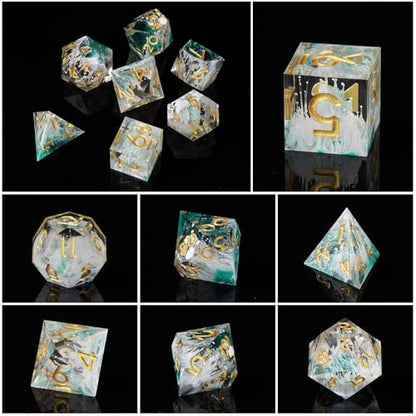 DND Dice Set, 7 Pcs Sharp Edge D&D Dice Polyhedral Resin Dice for Dungeons and Dragons RPG MTG Role Playing Table Games - color: Green