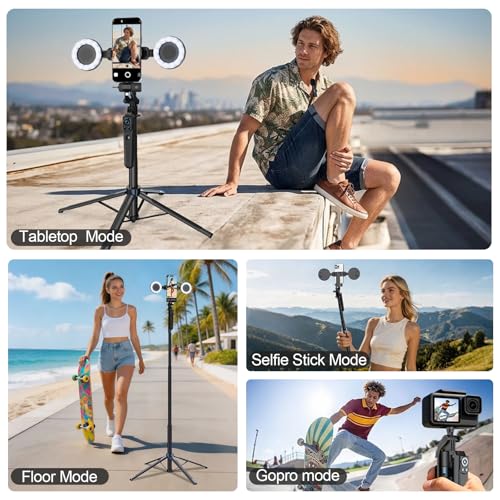 Tripod for iPhone Vlogging Kit with Mic, Content Creator Essentials | 71" Auto face tracking phone stand with light, Microphone and remote. Made for YouTube, TikTok, live streaming