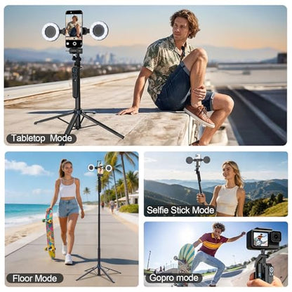 Tripod for iPhone Vlogging Kit with Mic, Content Creator Essentials | 71" Auto face tracking phone stand with light, Microphone and remote. Made for YouTube, TikTok, live streaming