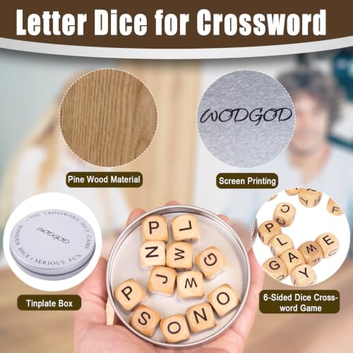 2 Set – The Crossword Dice Game Set, Wooden Letter Dice –Dice Game,Word Dice,Travel Game, Fun Multiplayer Word Game for Travel, Camping, and Family Night, with Portable Storage Boxes