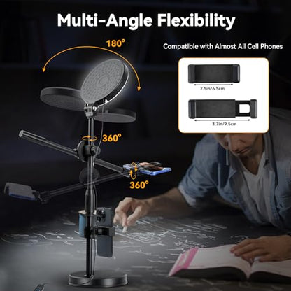 Zoom Lighting for Computer, Adjustable Desk Video Conference Lighting for Video Calls, Desk Ring Light with Stand and Phone Holder for Webcam, Home Office, Online Meetings, Live Streaming