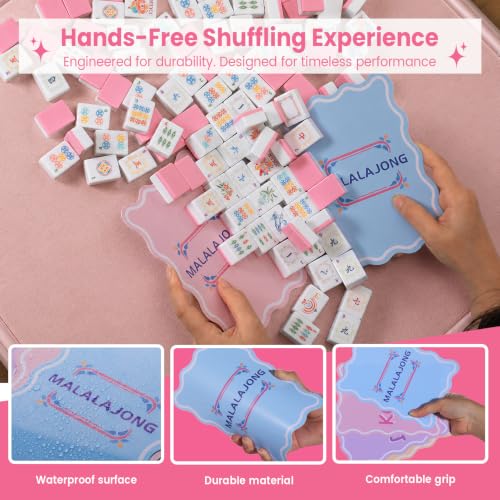 Pink American Mahjong Tile Set, 168 Premium Melamine | Gift-Ready Set with Storage Bag, Dice, Chips & Accessories for Family Game Nights, Parties, Travel and Vacations - color: Pink