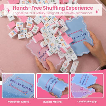 Pink American Mahjong Tile Set, 168 Premium Melamine | Gift-Ready Set with Storage Bag, Dice, Chips & Accessories for Family Game Nights, Parties, Travel and Vacations - color: Pink