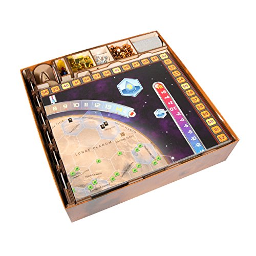 The Broken Token Terraforming Mars Compatible Base Game Organizer - Wood Storage Box with Multiple Trays & Card Shoe - Wooden Game Organizer