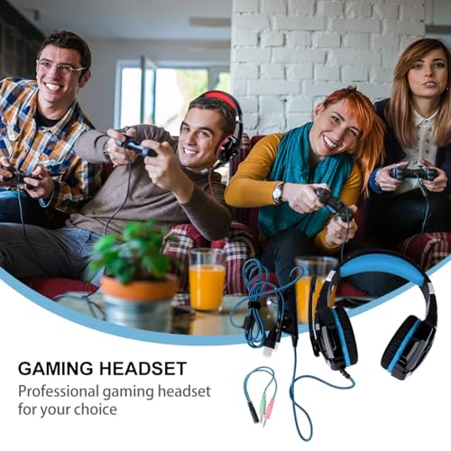 KALLORY Wired Gaming Headset with Mic and Glowing Led, Over-Ear Head-Mounted Headphones for PC and Console with 3.5mm Adapter Cable, Black and Blue for Online Gaming and Esports