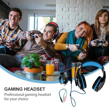 KALLORY Wired Gaming Headset with Mic and Glowing Led, Over-Ear Head-Mounted Headphones for PC and Console with 3.5mm Adapter Cable, Black and Blue for Online Gaming and Esports