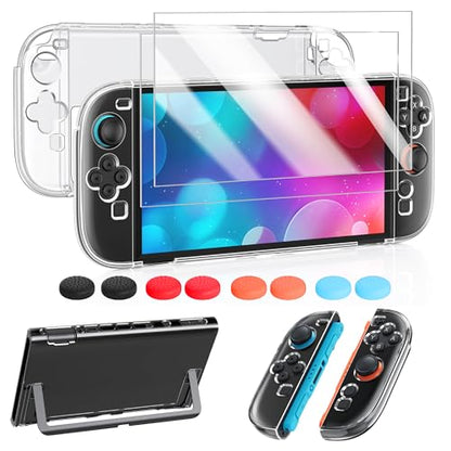 FYOUNG Switch 2 Protective Case,Cover Shell&Screen Protector for Nintendo 2 | Switch 2 Case Accessories with Thumb Grip, Slim PC Hard Cover, Scratch&Shock Protection, Split Design(Clear, 7.9inch) - color: Clear