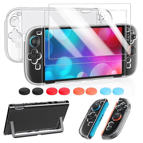 FYOUNG Switch 2 Protective Case,Cover Shell&Screen Protector for Nintendo 2 | Switch 2 Case Accessories with Thumb Grip, Slim PC Hard Cover, Scratch&Shock Protection, Split Design(Clear, 7.9inch) - color: Clear