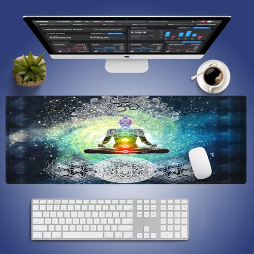 Yoga Mandala Large Mouse Pad, Zen Meditation Hippie Style Chakra Desk Mat | 31.5" x 11.8", XXL Gaming/Office Durable Stitched Mousepad, Smooth Surface Anti-Slip Base Keyboard Mat - color: Design WKLXD039