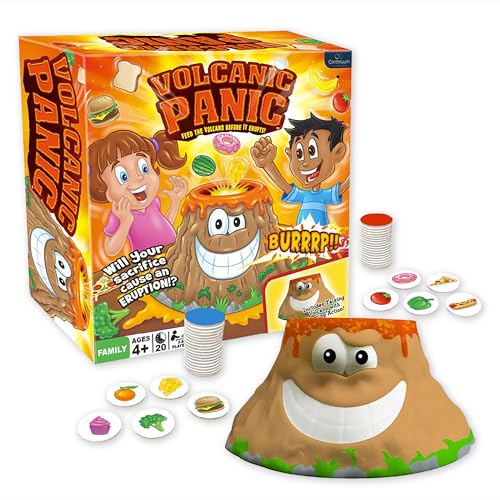 Volcanic Panic the Explosive Memory Matching Family Game, Continuum Games | for 2-6 Players Ages 4 and Up, Match Food Tiles, Feed the Volcano Toy, Satisfy its Hunger and Save your Tribe from Eruption