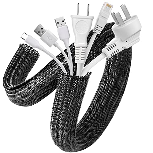 AGPTEK Cable Sleeve, 2 Pack 5ft - 1.2 Inch Cable Management, Desk Cord Cover Organizer Wire Hider for Home Office Computer TV Wire Loom Tubing, Pet Proof Cord Protector from Cat Dog Chewing, Black - color: Black, size: 1.2"-10ft