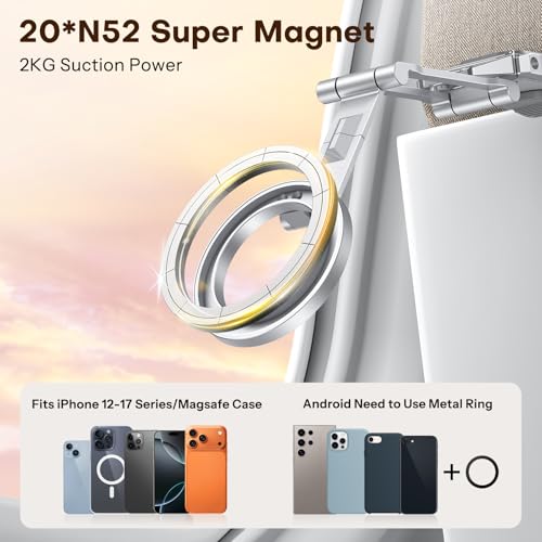 OMOTON 360°Rotating Adjustable Aluminum for MagSafe Tripod Mount, Silver | Magnetic Phone Tripod for iPhone 17/16/15 Pro Max Air, Foldable Cell Phone Stand Fits Vlog, Gym Travel Essentials Accessories - color: 5-Silver