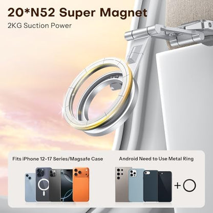 OMOTON 360°Rotating Adjustable Aluminum for MagSafe Tripod Mount, Silver | Magnetic Phone Tripod for iPhone 17/16/15 Pro Max Air, Foldable Cell Phone Stand Fits Vlog, Gym Travel Essentials Accessories - color: 5-Silver