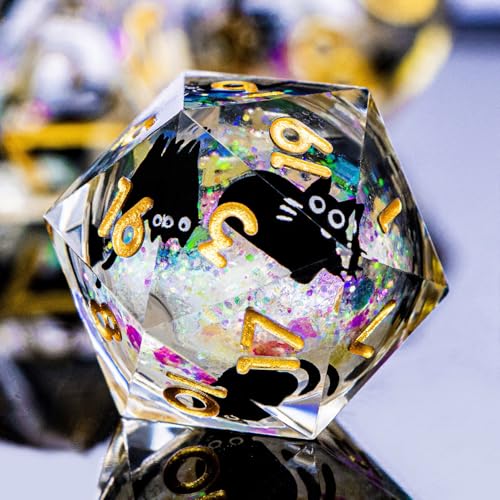 DND Cat Dice Set Colorful White Sharp Edge Dice with Box, RPG D and D Dice Dungeons Dragons Role Playing Game Polyhedral Resin Dice Set D20 D12 D10 D8 D6 D4 - color: Colorful White Gold