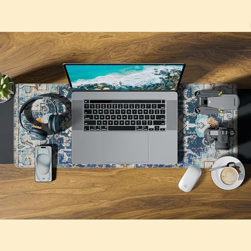 Desk Mat,Bohemian Textile Rug Texture Mouse Pad,31.5""X15.7"" Large Desk Pad with Stitched Edge Non-Slip Base Keyboard Big Mouse Pad for Office Home Work Gaming, WDQ-D10 - color: Colorful Geometry Knitwear Rug