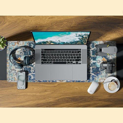 Desk Mat,Bohemian Textile Rug Texture Mouse Pad,31.5""X15.7"" Large Desk Pad with Stitched Edge Non-Slip Base Keyboard Big Mouse Pad for Office Home Work Gaming, WDQ-D10 - color: Colorful Geometry Knitwear Rug