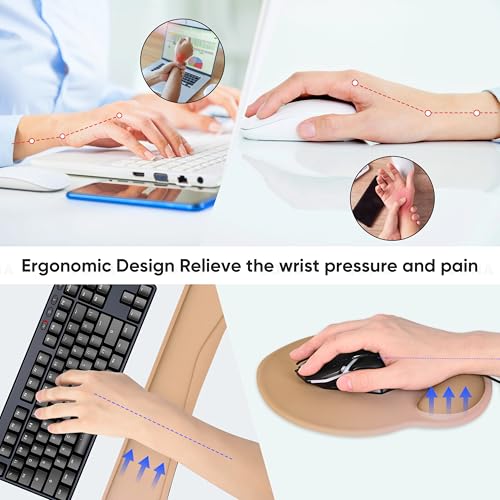 RICHEN 3 PCS Computer Mouse Pads for Desk with Coaster Set, Non-Slip Keyboard Wrist Rest and Mouse Pad Set, Ergonomic Design (Gradient Brown) - color: Gradient Brown