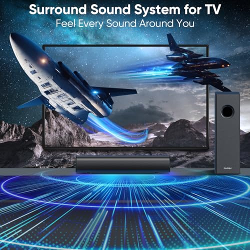 Saiyin Soundbar with Subwoofer, 14.2" Compact Soundbar, 4" Subwoofer, 70W | 2.1 Audio Enhanced Surround Sound System for TV, Bluetooth/Optical/Auxiliary Inputs for TV and Home Theater - size: 14.2 inches