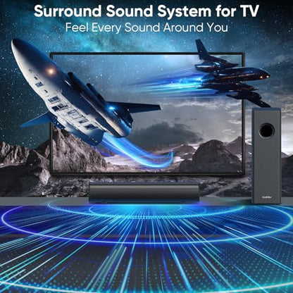 Saiyin Soundbar with Subwoofer, 14.2" Compact Soundbar, 4" Subwoofer, 70W | 2.1 Audio Enhanced Surround Sound System for TV, Bluetooth/Optical/Auxiliary Inputs for TV and Home Theater - size: 14.2 inches