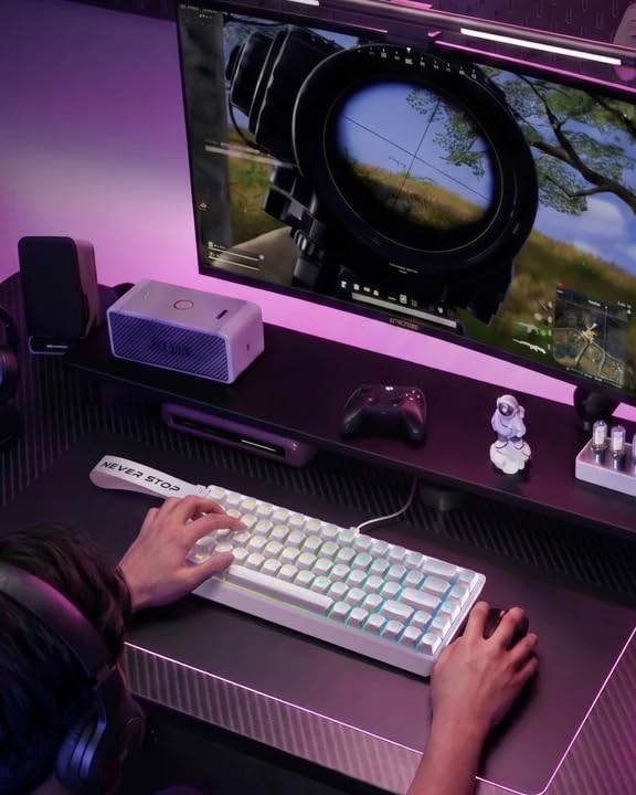 SEUNKWANG F68 Gaming Keyboard, Portable 60% Compact Mini Keyboard with 68 Round PBT Keycaps, Wired RGB Backlit Mechanical Feel Keyboard for PC Laptop Windows Gamer, White