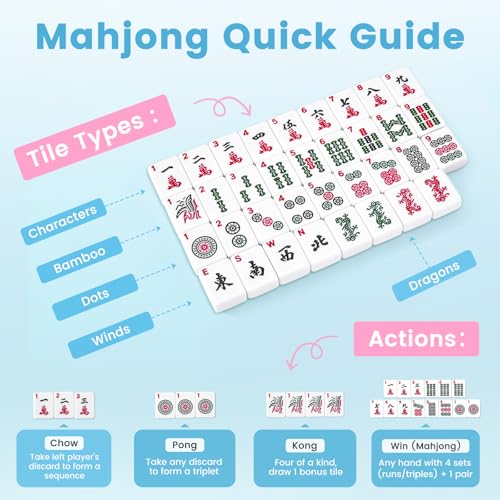 American Mahjong Tile Set, 166 Tiles 1.2 Inch Portable Travel Mahjong Game Set with Carrying Bag, Dice & Chips, Complete Mah Jongg Sets for Adults, Family Game Night & Ideal Gifts
