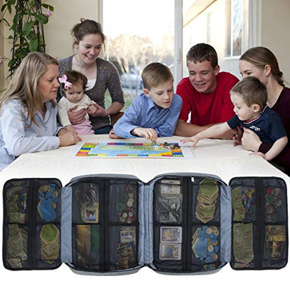 Board Game Carrying Case with 18 Pockets for Board Games, Pieces, Tokens, Cards and More, Expandable Board Game Storage Solution for Travel, Party, Gathering