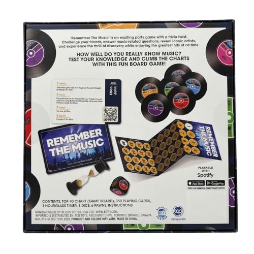 REMEMBER THE MUSIC - Music Trivia Party Board Game with 350 Artist & Song Cards, Spotify QR Audio Clues for Adults & Family, 2-6 Players