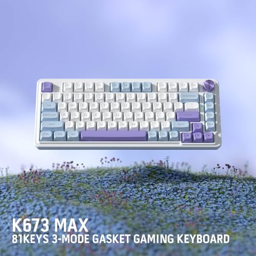 Redragon K673 PRO Wireless 81-Key RGB Gasket Gaming Keyboard, Scroll Knob | Multi-Function Control Wheel, 0-Delay Tri-Mode, Cushioned 5-Layer Noise Dampening for Creamy Thocky Sound, Compact 80% Size - color: Moonrise Violet, size: 81 Keys + No LCD Screen