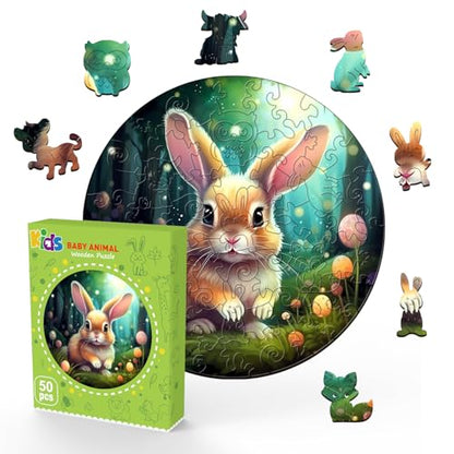 Wooden Puzzles for Kids Ages 4-8, Cute Bunny Puzzle, Unique Animal Shaped Wooden Jigsaw Puzzles for Kid, 50 Pieces Puzzles for Kids(50pcs,11.4 * 11.4in) - color: Easter Bunny