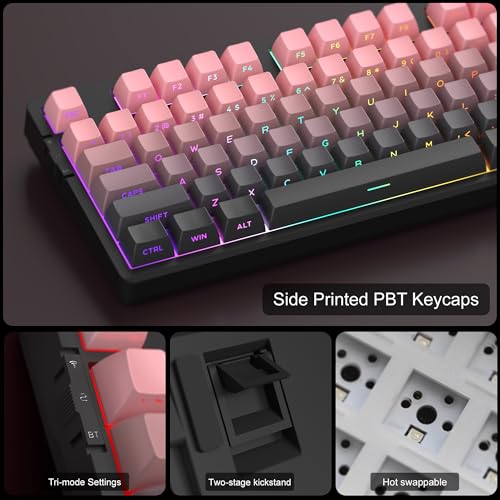 MageGee Pink Wireless Creamy Keyboard, Tri-Mode 2.4G/USB-C/BT Gaming Keyboard, RGB Backlit Hot Swappable Mechanical Keyboard for Win/Mac/PC, 8000mAh Battery - color: Pink
