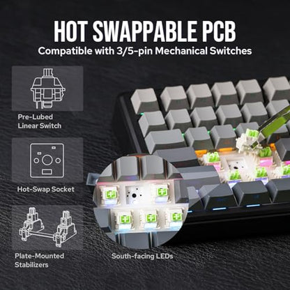 EPOMAKER X Aula F75 MAX Wireless Mechanical Keyboard with TFT Screen and Knob, Gasket Gaming Keyboard in 75% Layout, Hot Swappable, RGB Backlight, for PC/Mac/Linux (Black Gradient) - color: Black Gradient